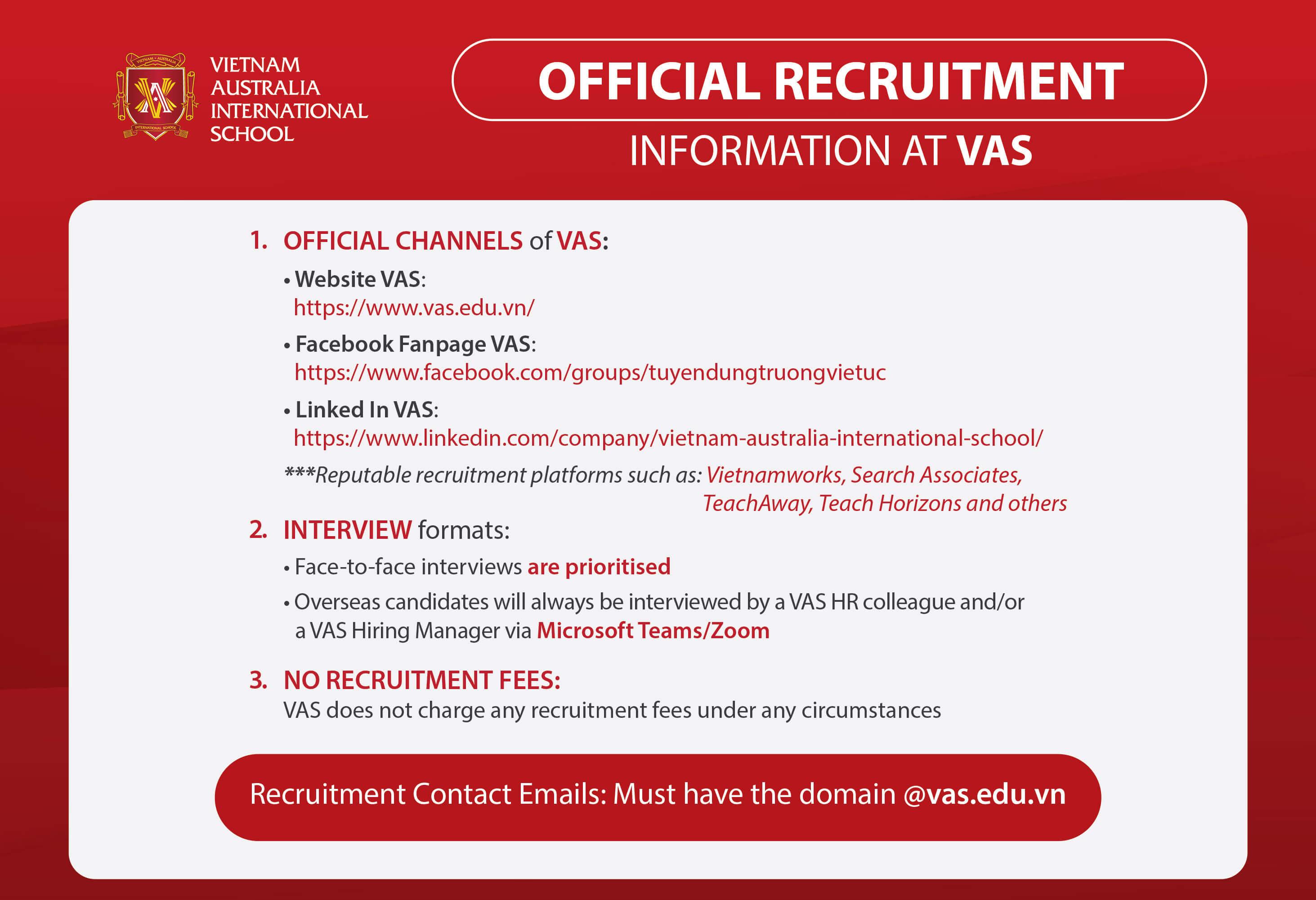 Vietnam Australia International School (VAS) Warning About Fraudulent Recruitment Information